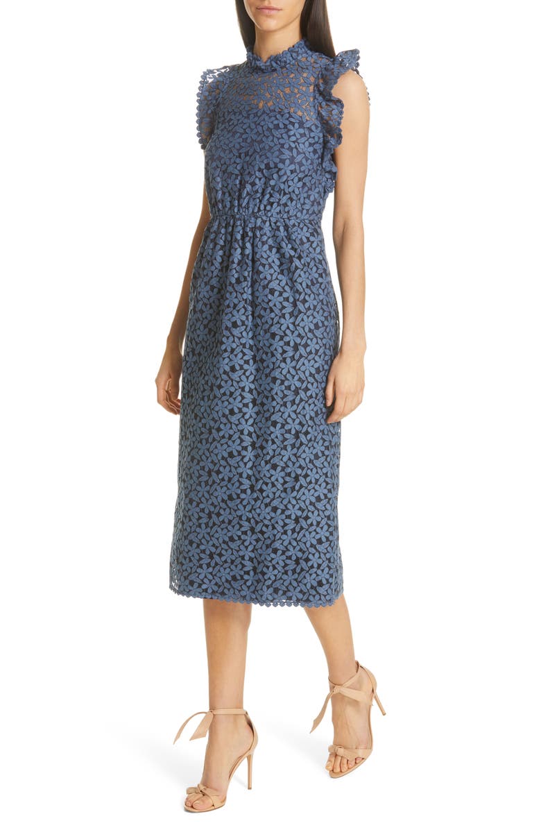 Kate Spade New York flora lace ruffle dress, Alternate, color, 