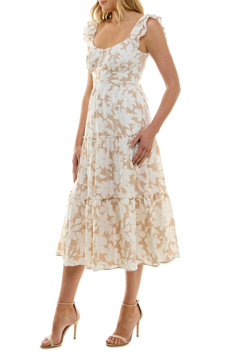 Row A Floral Flutter Sleeve Midi Dress, Alternate, color, 
