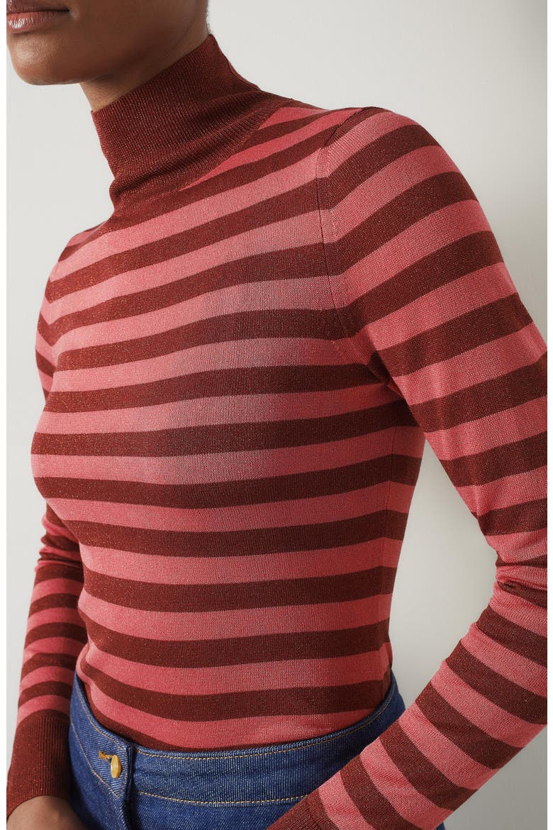 Allie Metallic Knit Turtleneck Sweater, Alternate, color, PINK