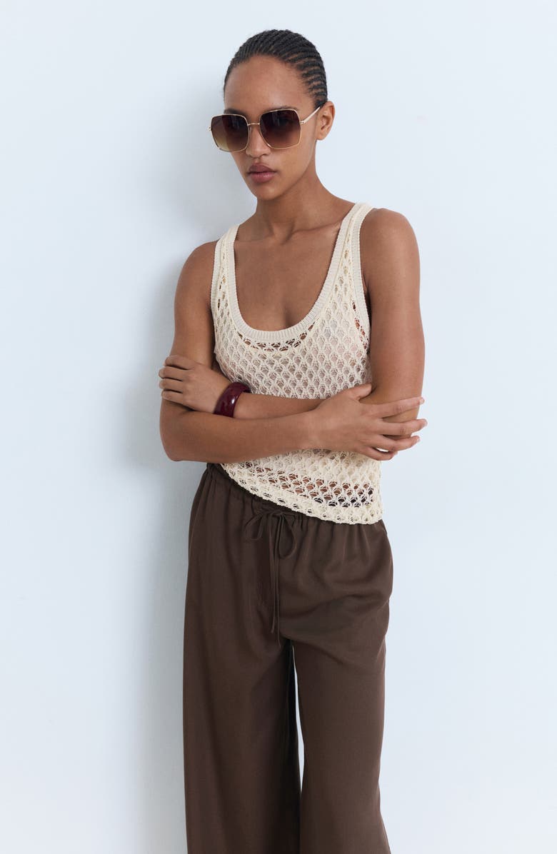 MANGO Drawstring Wide Leg Pants, Alternate, color, Chocolate