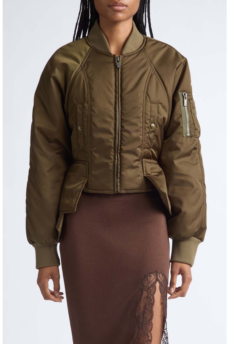 Nylon Signature Bomber Jacket, Main, color, A90 OLIVE