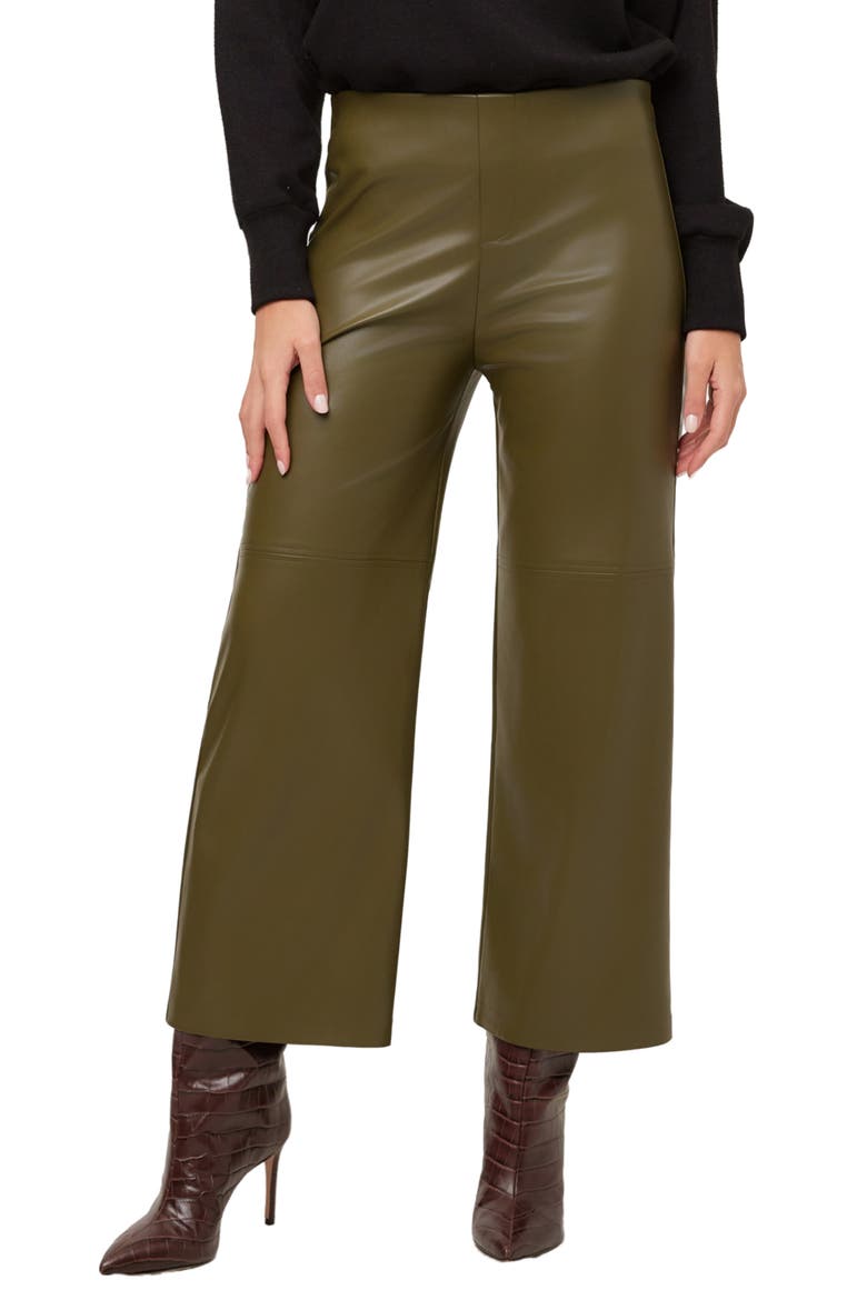 Faux Leather Cropped Wide Leg Pants, Main, color, MOSS