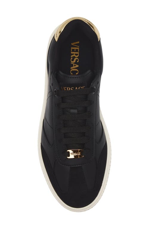 Versace Black Greca Court Faux-leather Sneakers In Black