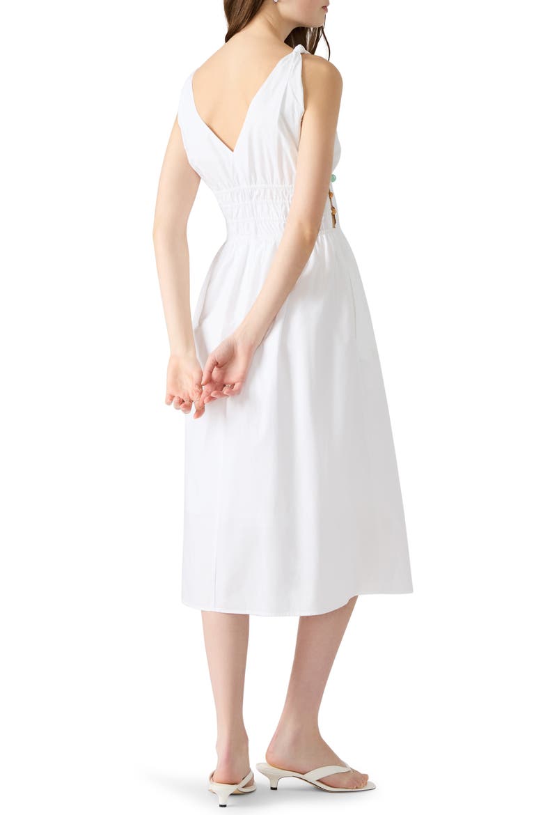 Kassie Bead Detail Smock Waist Cotton Midi Dress, Alternate, color, WHITE