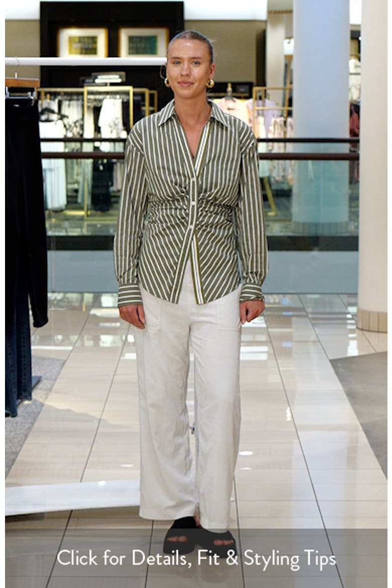 Devra Stripe Ruched Cotton Blend Button-Up Shirt video