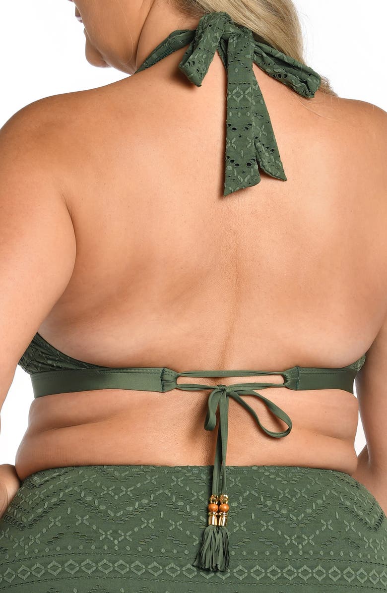 La Blanca Salt Eyelet Halter Bikini Top, Alternate, color, Olive