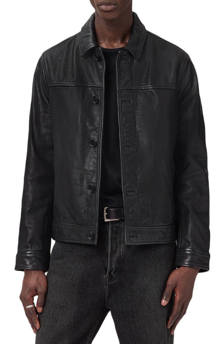 AllSaints Nates Leather Jacket, Main, color, Black