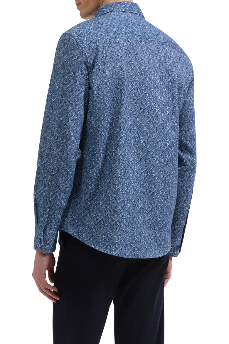 Alvin Shaped Fit Print Cotton Shirt, Alternate, color, MARINE BLUE