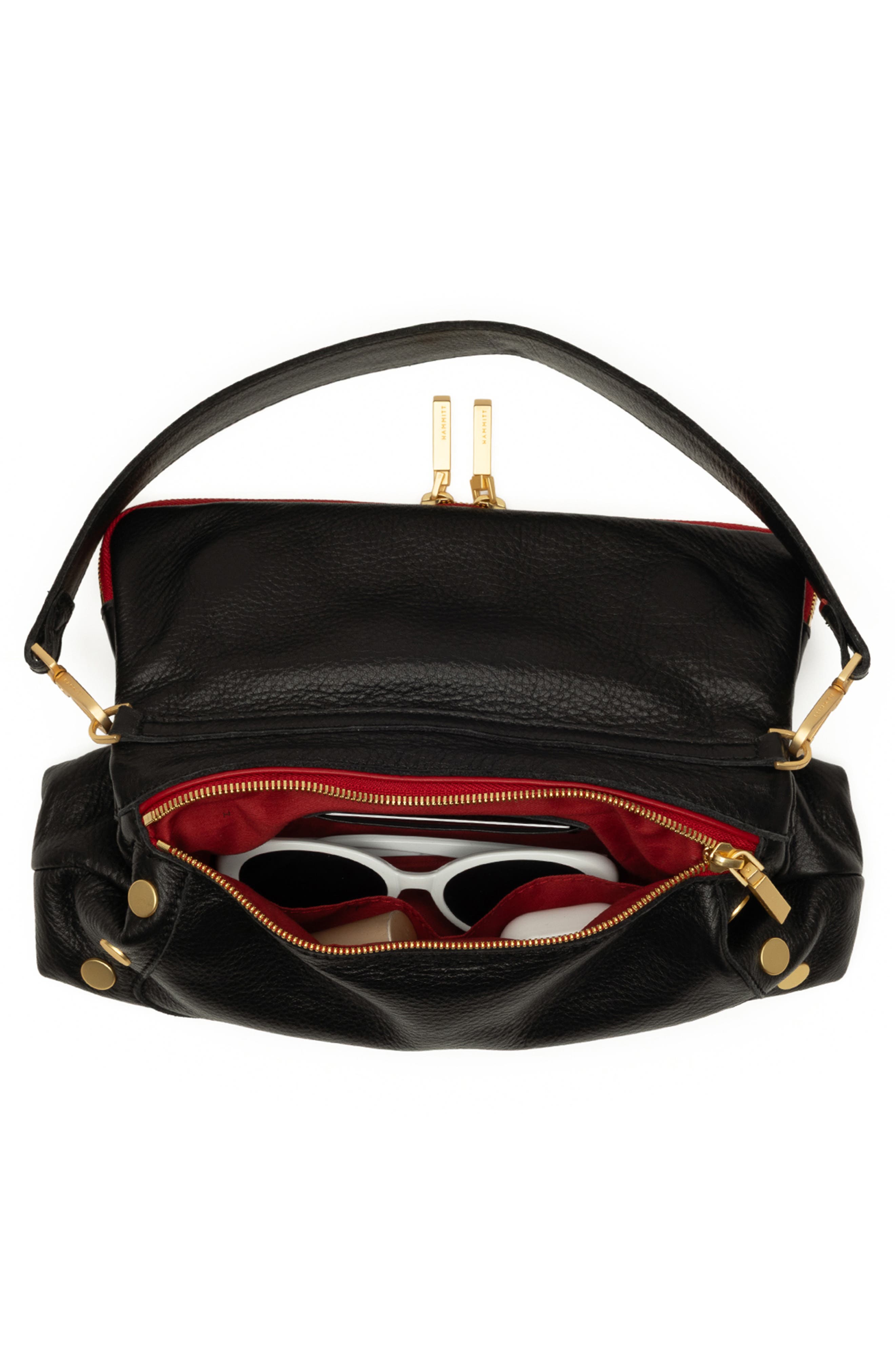 Beverly Medium Leather Shoulder Bag, Alternate, color, BLACK/ BRUSHED GOLD RED ZIP