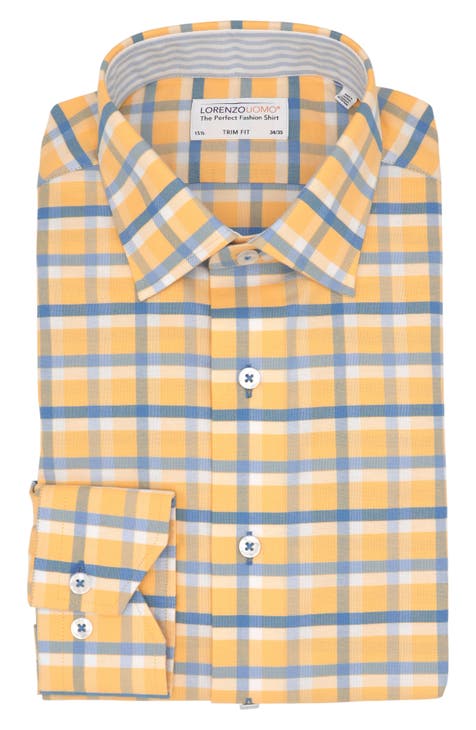 Trim Fit Textured Windowpane Pattern Dress Shirt