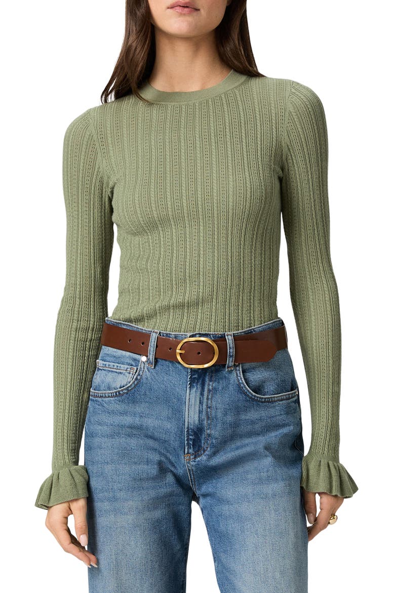 Ophelia Pointelle Organic Cotton Blend T-Shirt, Main, color, SAGE