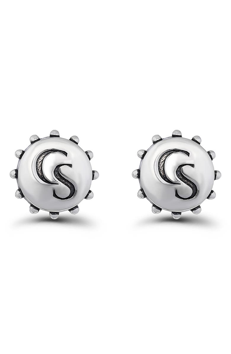 Christian Siriano New York Stamp Oxidized Button Stud Earrings, Main, color, Silver