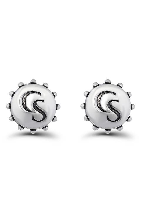 Stamp Oxidized Button Stud Earrings