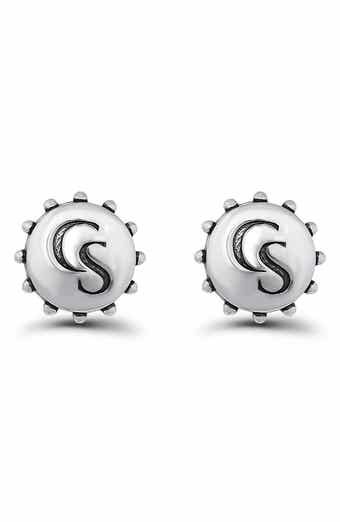 Stamp Oxidized Button Stud Earrings