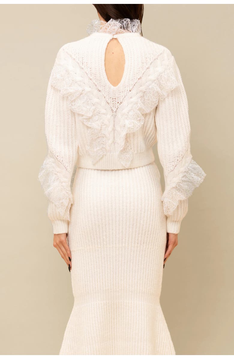 Contessa Mills Wildes Soft Warm Lace-Trimmed Wool Sweater, Alternate, color, White