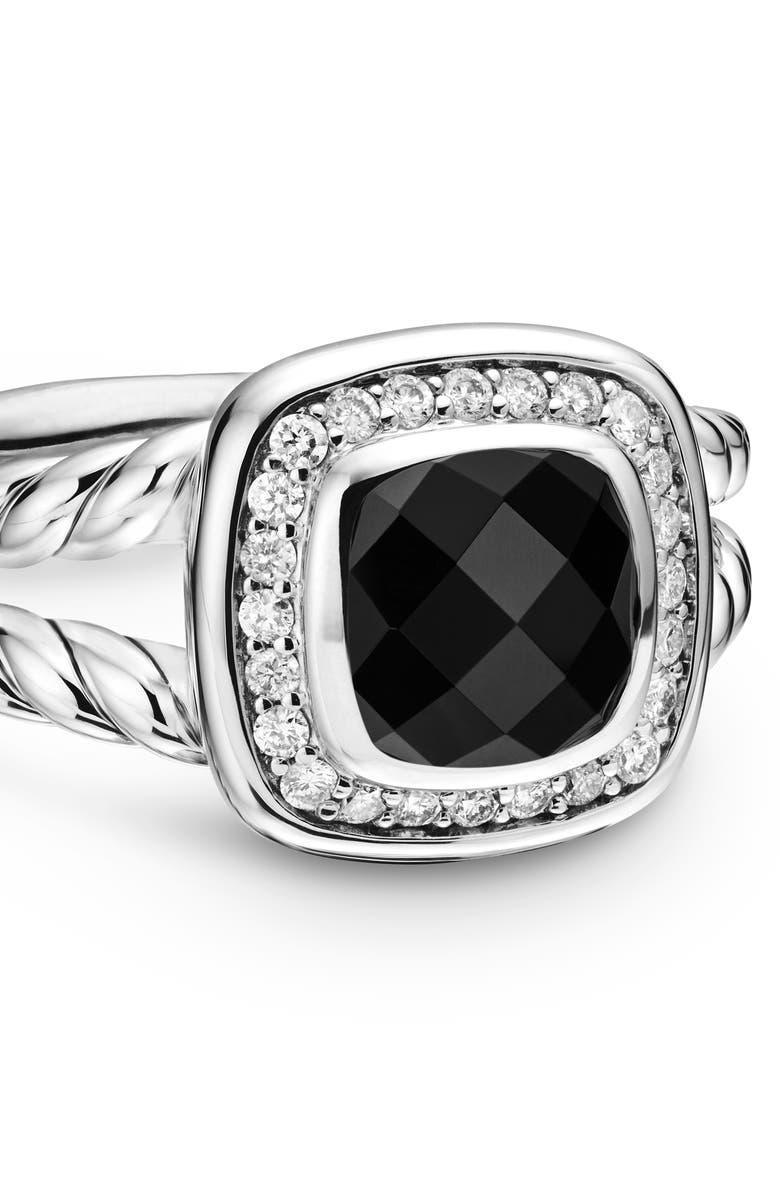 David Yurman Petite Albion<sup>®</sup> Diamond Halo Cushion Ring, Alternate, color, Black Onyx