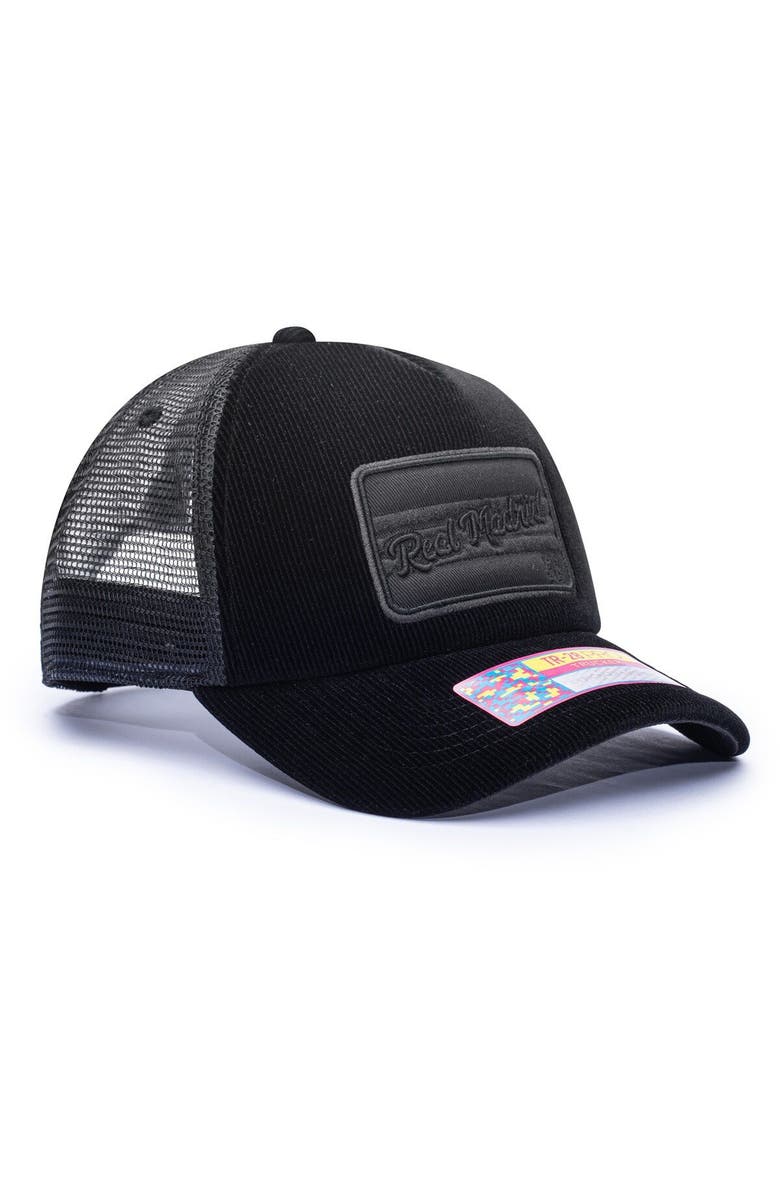 FAN INK Men's Black Real Madrid Signature Trucker Snapback Hat, Alternate, color,