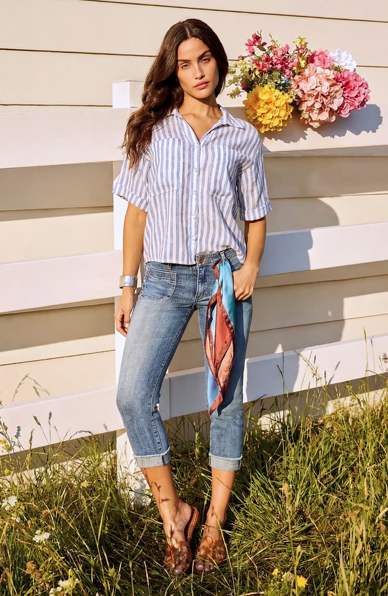 KUT from the Kloth Amy Frayed Patch Pocket Mid Rise Crop Slim Straight Leg Jeans, Alternate, color, Attractive