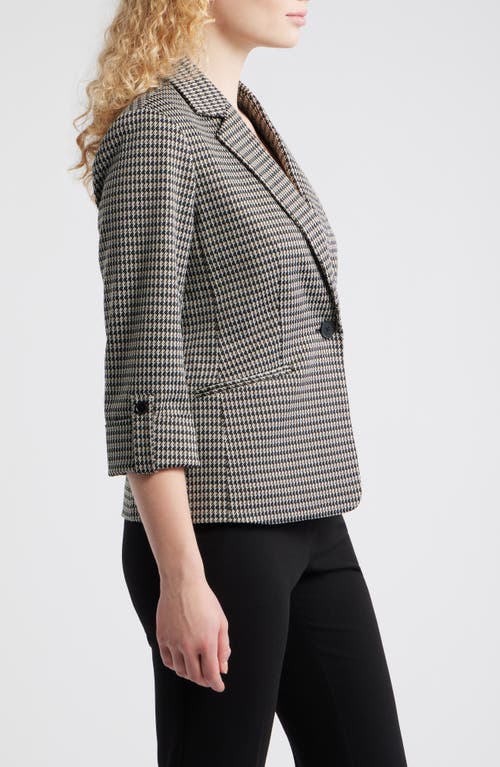 Ak Anne Klein Houndstooth Jacquard Knit Jacket In Black
