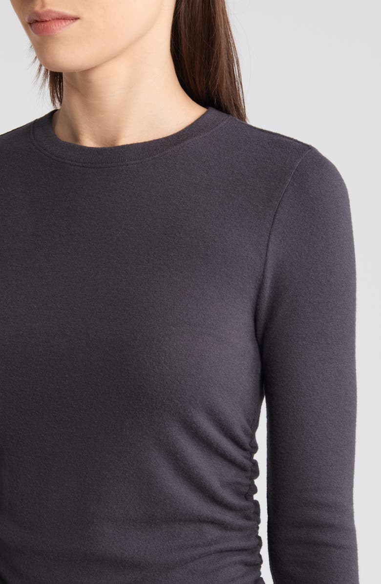 Madewell Long Sleeve Ruched Brushed Jersey Top, Alternate, color, Black Coal