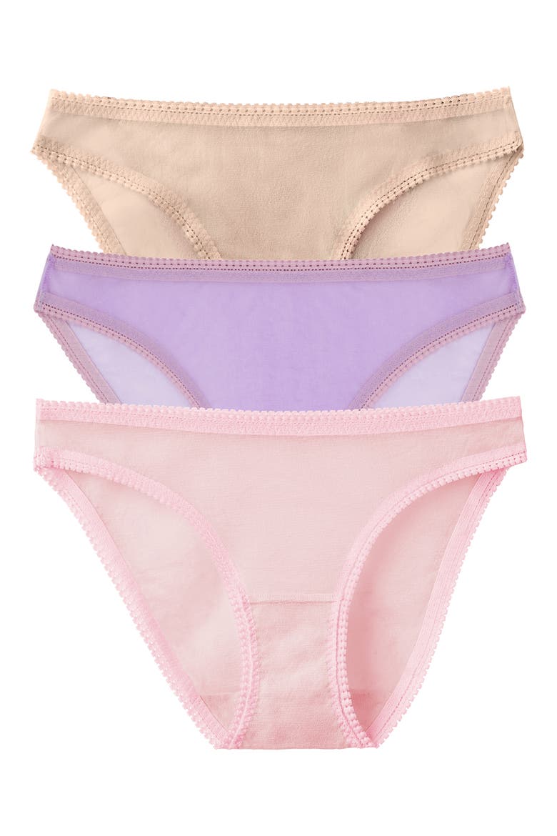 3-Pack Mesh Hip Bikinis, Main, color, PEONY/ LAVENDER/CHAMPAIGN