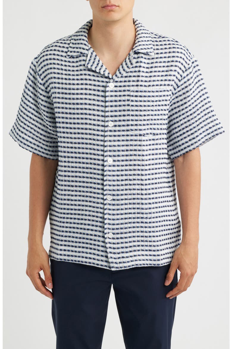Riita Waffle Linen Camp Shirt, Main, color, BLUE