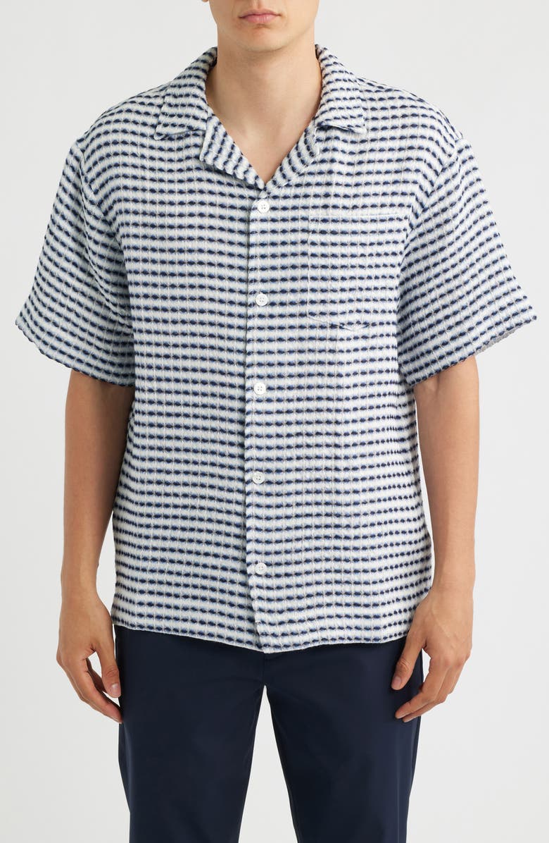 CHÉ Riita Waffle Linen Camp Shirt, Main, color, Blue