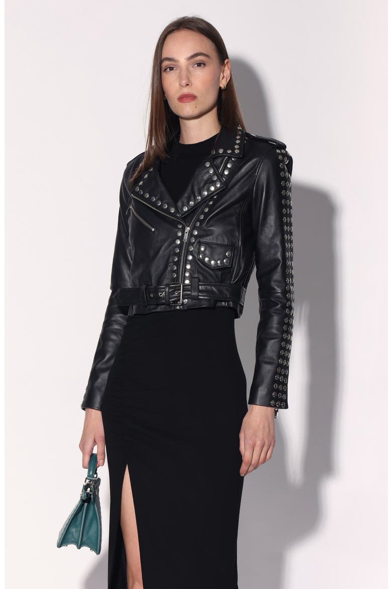Avery Studded Leather Jacket, Main, color, Black