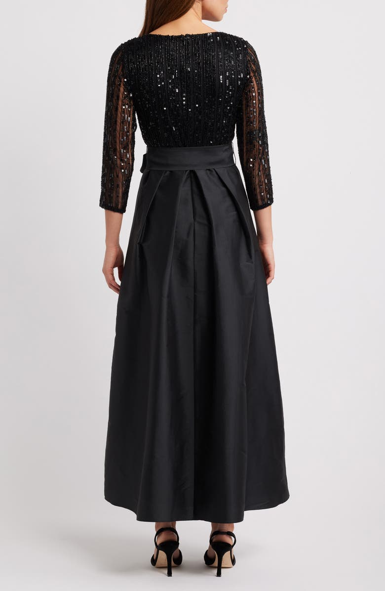 Pisarro Nights Bow Long Sleeve Sequin & Taffeta Gown, Alternate, color, 