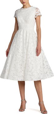 Mac Duggal Petite Lace Embellished Cap Sleeves A Line Midi Dress