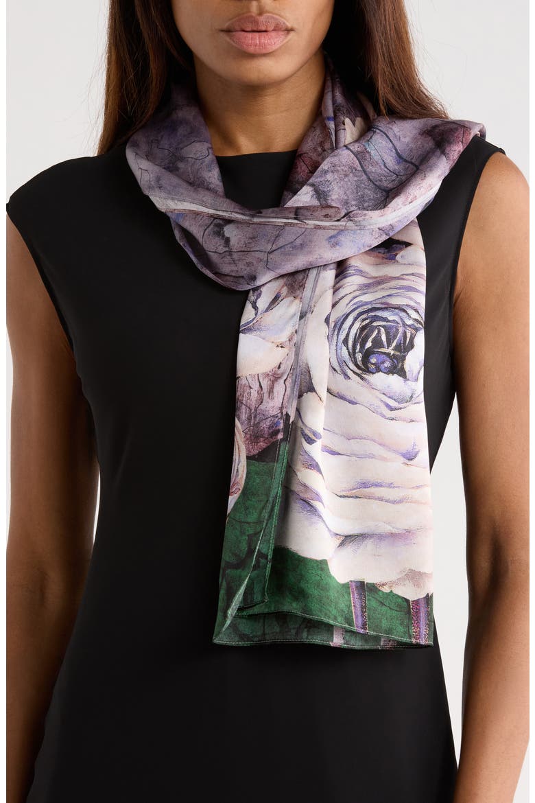 Floral Print Silk Scarf, Main, color, PURPLE