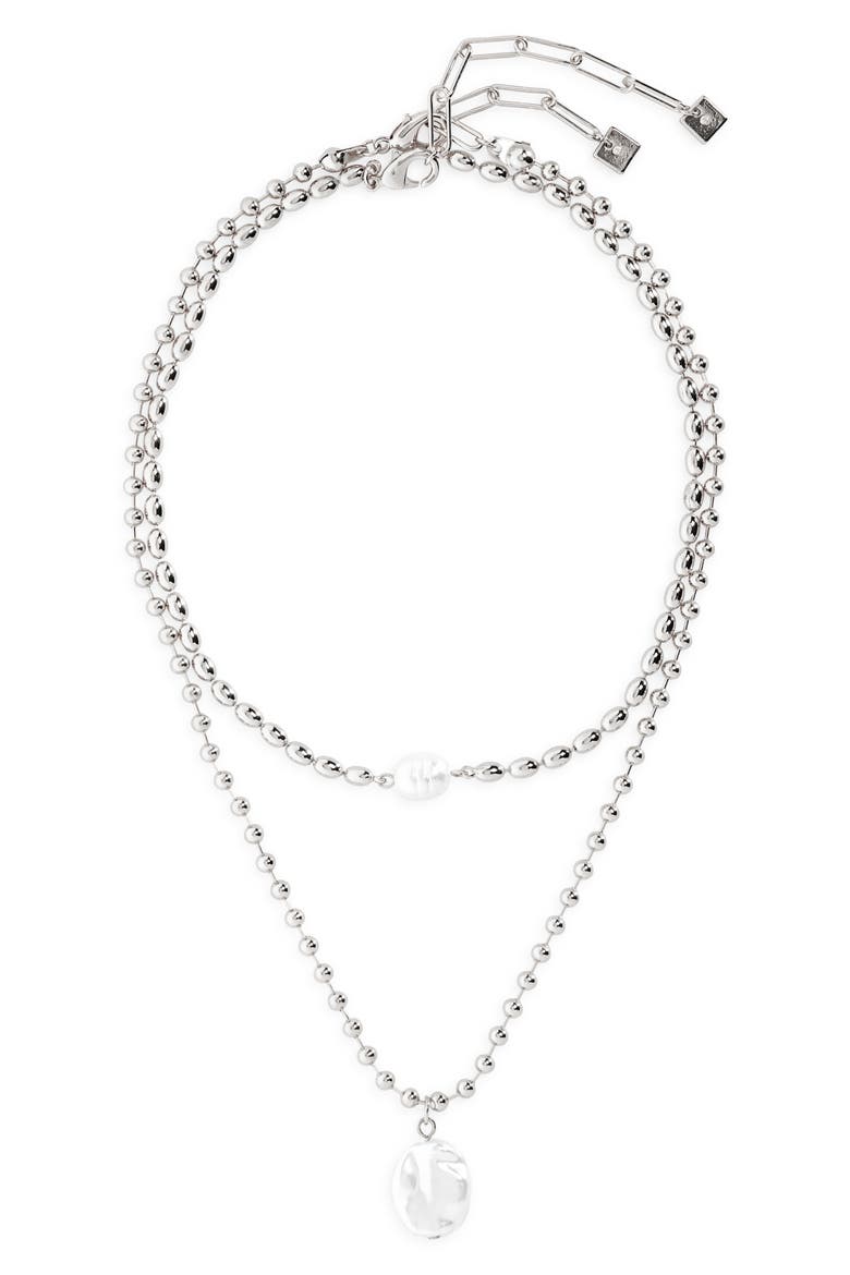 Set of 2 Cultured Pearl Ball Chain Necklaces, Main, color, WHITE- SILVER