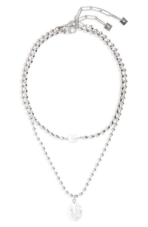 Set of 2 Cultured Pearl Ball Chain Necklaces