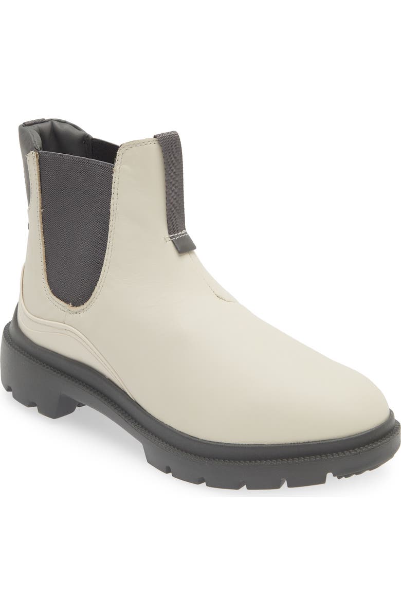 OluKai Hehi Waterproof Chelsea Leather Lug Boot, Main, color, White Sand / Steel
