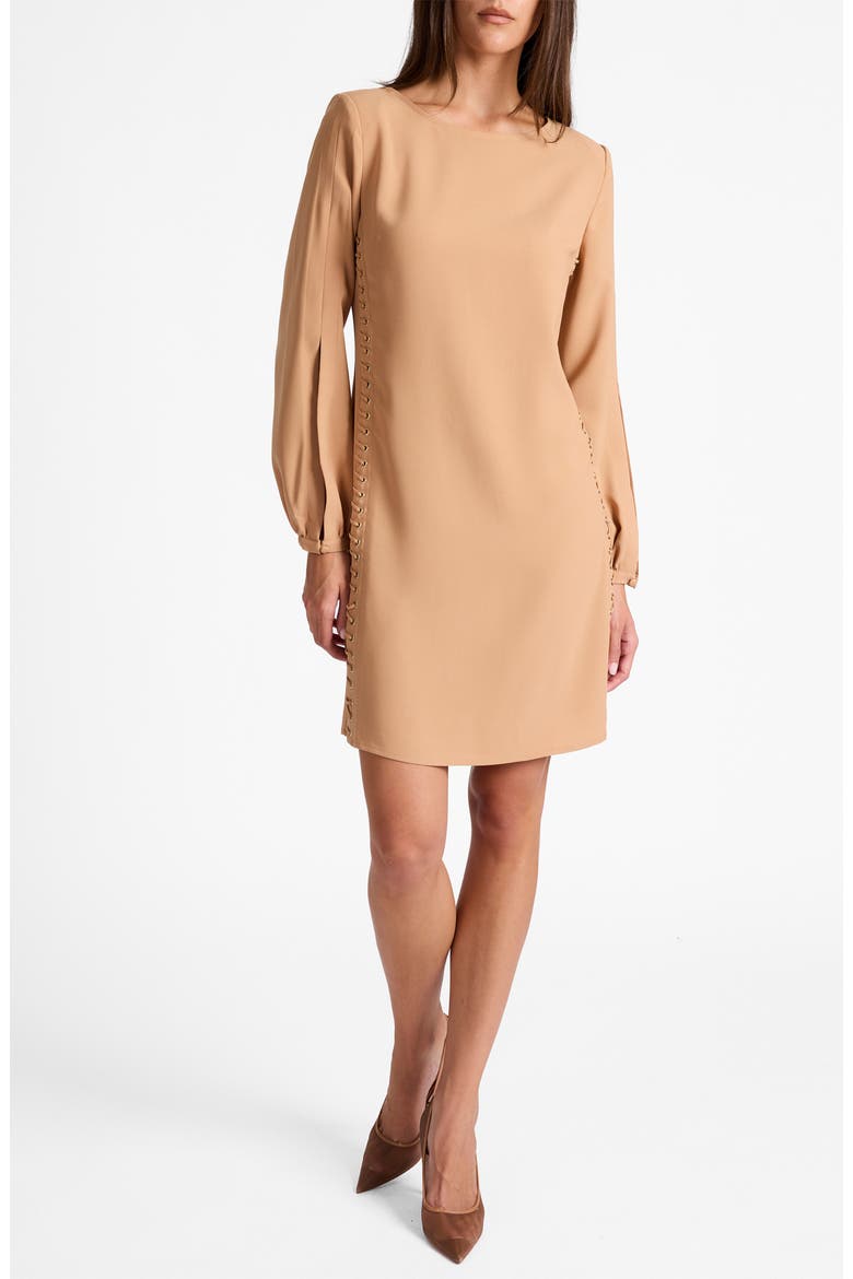 Pauli Shift Dress in Satin Back Crepe, Alternate, color, HAZELWOOD