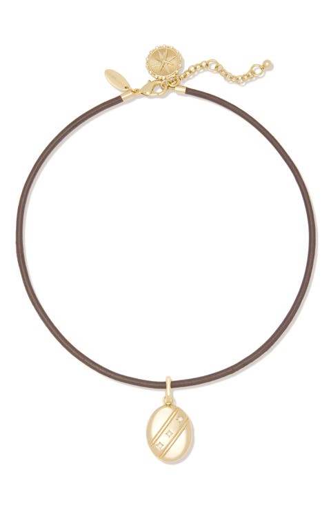 Cubic Zirconia Pendant Leather Collar Necklace