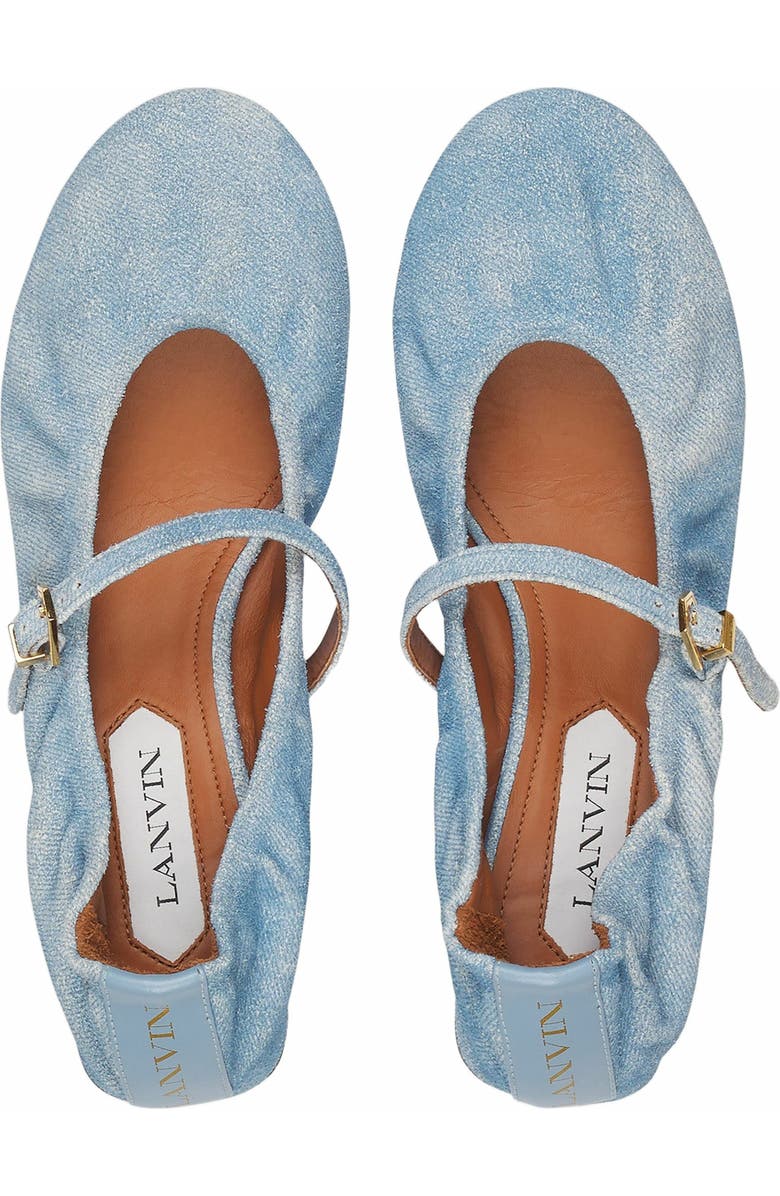 Lanvin Heeled Mary Janes In Leather With A Faded Denim Effect, Alternate, color,