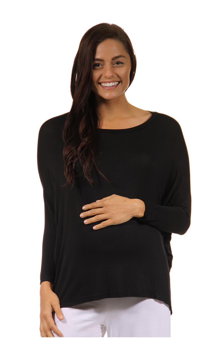 24seven Comfort Apparel Oversized Long Sleeve Maternity Dolman Top, Main, color, Black