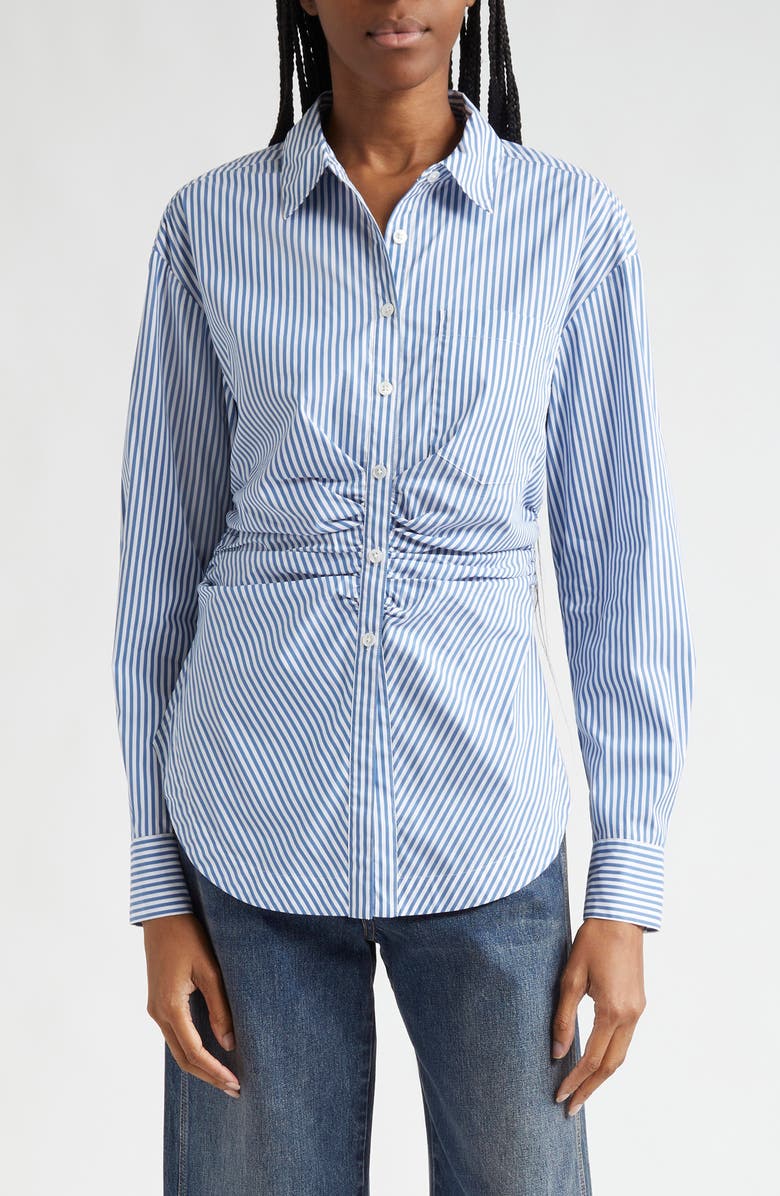 Veronica Beard Bosco Stripe Ruched Button-Up Shirt, Main, color, 