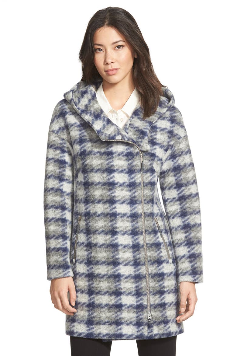 'Kym' Plaid Drop Shoulder Hooded Coat, Main, color, MIDNIGHT
