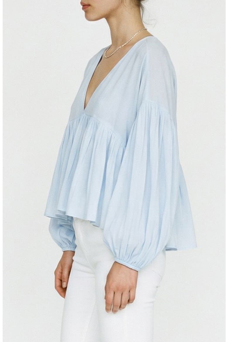 Katie Balloon Sleeve Baby Doll Top, Alternate, color, SKYWRITING