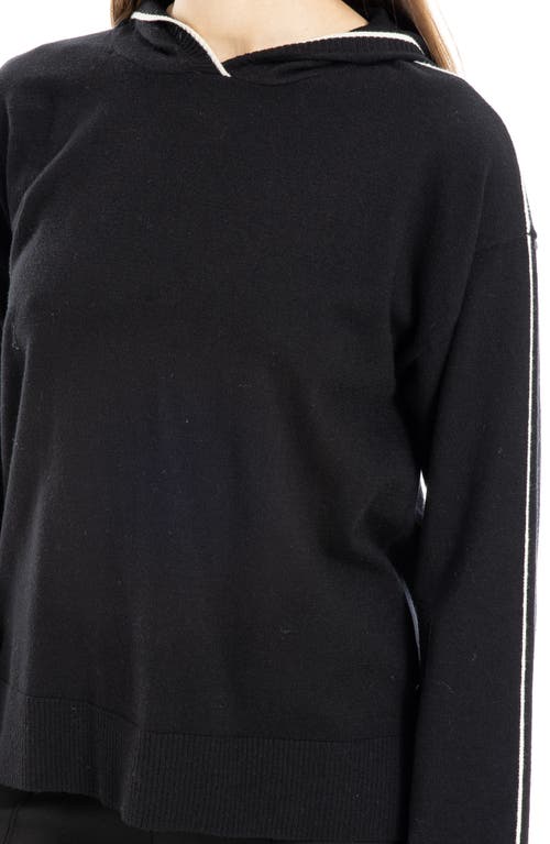Max Studio Hooded Pullover In Black/off White
