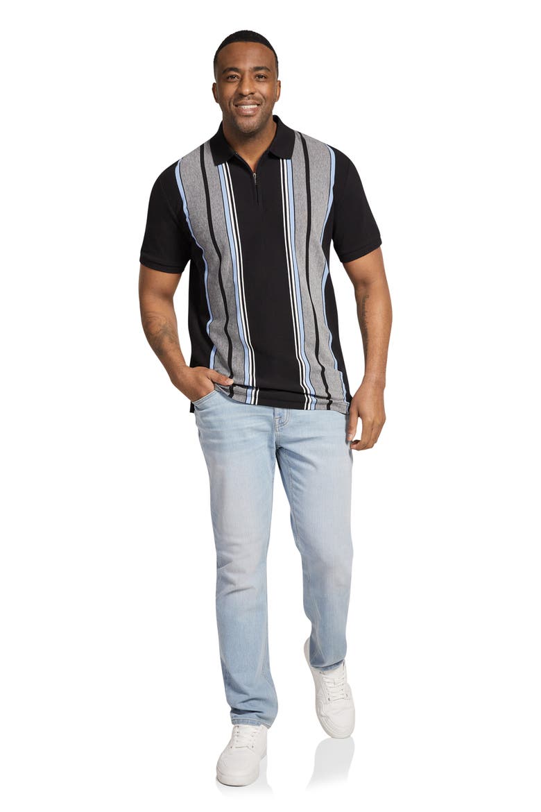 Lester Vertical Stripe Quater Zip Polo, Alternate, color, BLACK