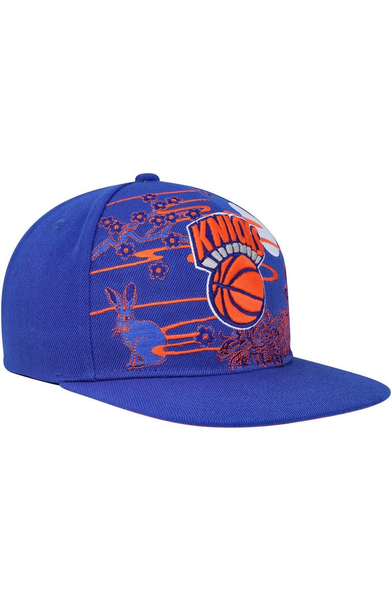 Mitchell & Ness Men's Mitchell & Ness Blue New York Knicks Hardwood Classics Asian Heritage Scenic Snapback Hat, Alternate, color, 