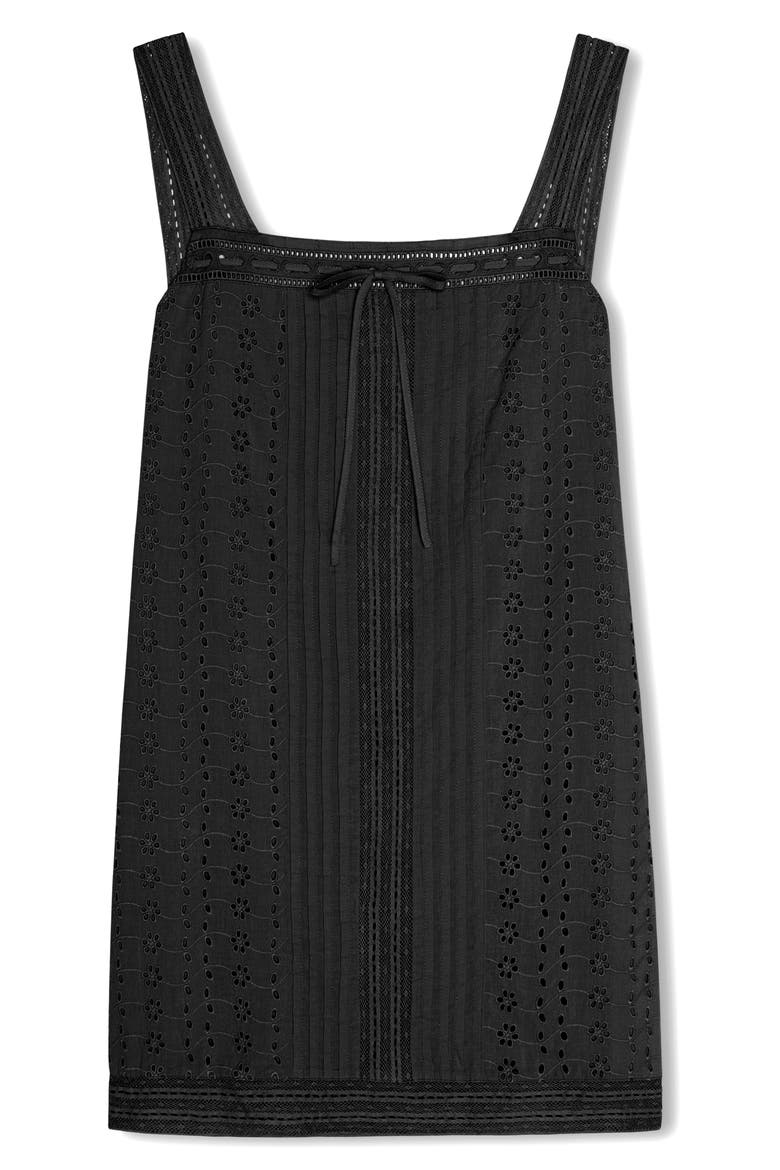 Beckton Pintuck Cotton Broderie Anglaise Minidress, Alternate, color, BLACK