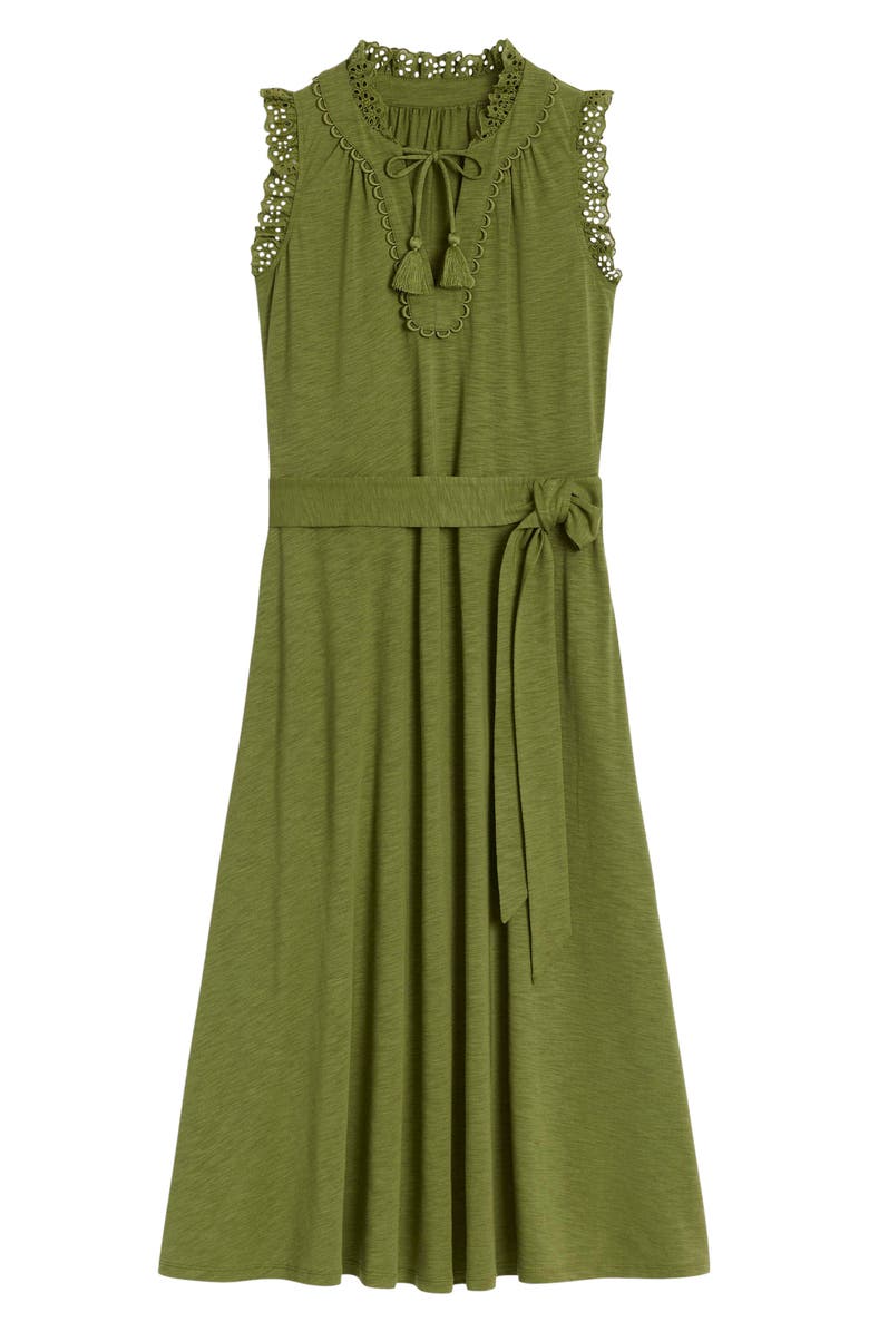 Boden Aria Embroidered Eyelet Trim Cotton Blend Midi Dress, Alternate, color, Deep Olive
