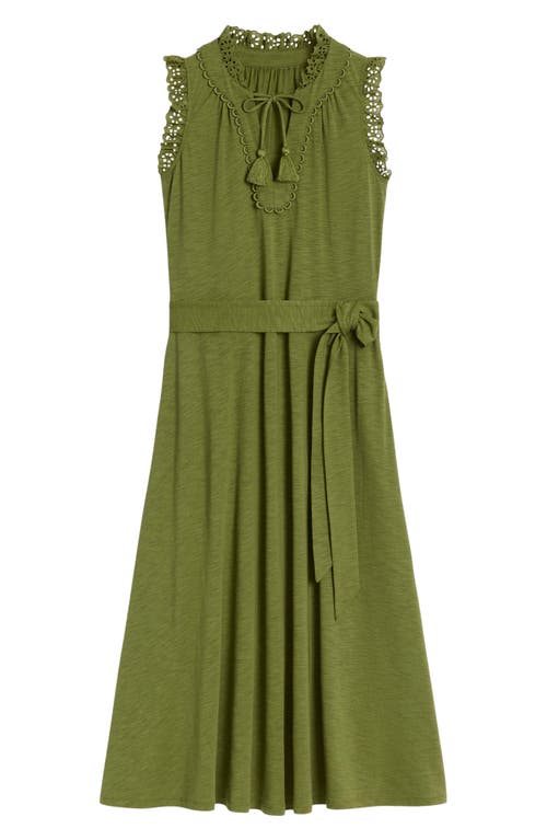BODEN BODEN ARIA EMBROIDERED EYELET TRIM COTTON BLEND MIDI DRESS 