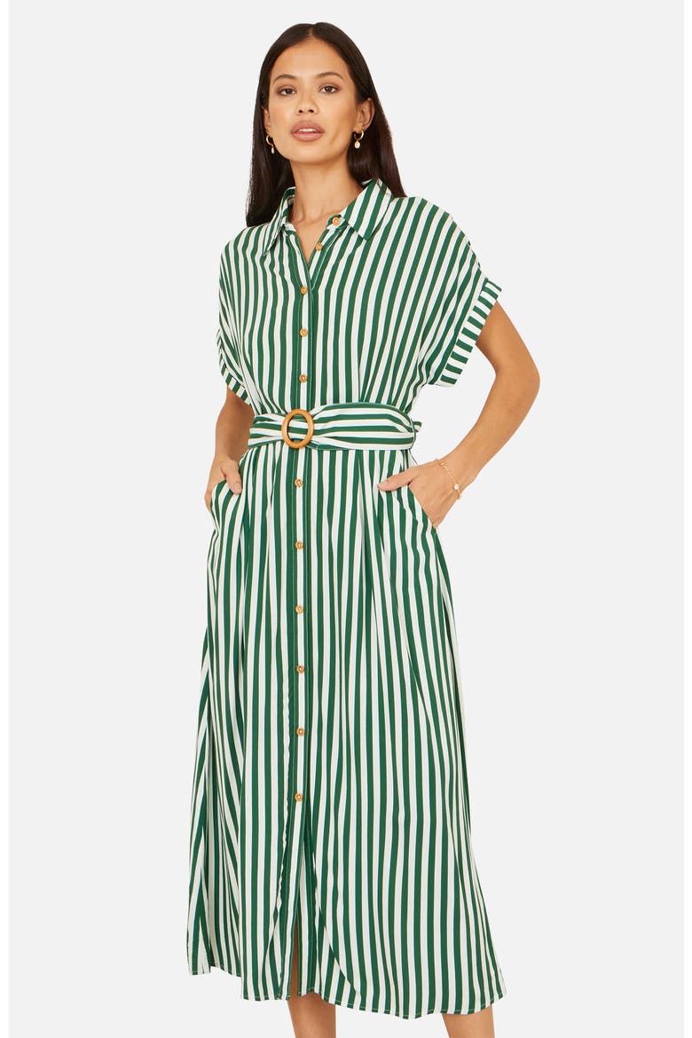 Stripe Print Belted Midi Shirt Dress, Alternate, color, Green
