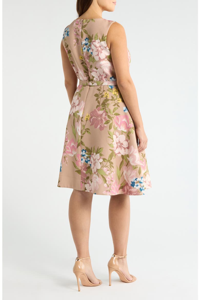 Floral Belted Pleat Neck Dress, Alternate, color, BLUSH TOAST