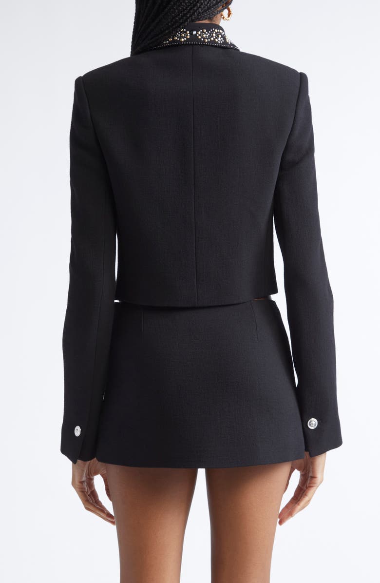 Versace Embellished Wool Blend Crepe Crop Jacket, Alternate, color, Black